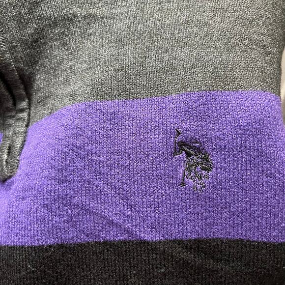 U.S. Polo Assn Quarter Zip Striped Knit Sweater Black Purple Gray Sz L Mock Neck - Picture 6 of 7